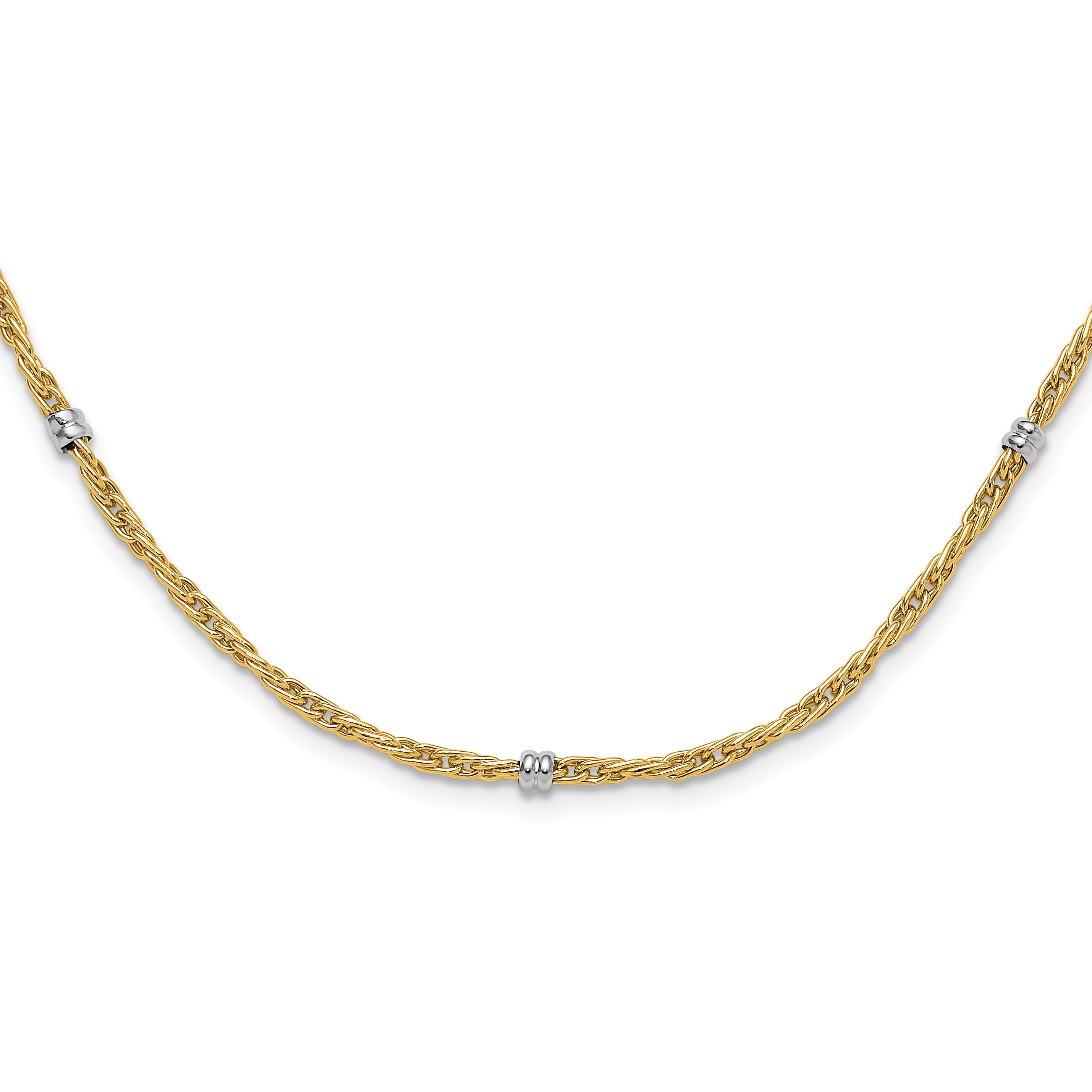 14K Two-tone Polished 3.8mm Fancy Beaded 7-Station 18 inch Necklace (SF2969-18)