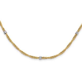 14K Two-tone Polished 3.8mm Fancy Beaded 7-Station 18 inch Necklace