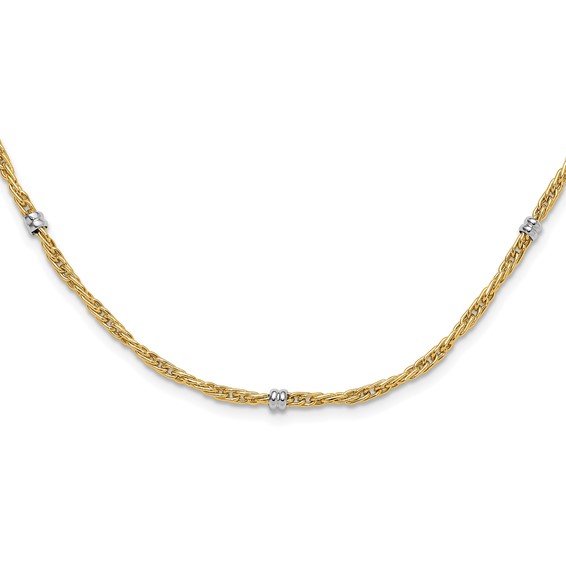 14K Two-tone Polished 3.8mm Fancy Beaded 7-Station 18 inch Necklace