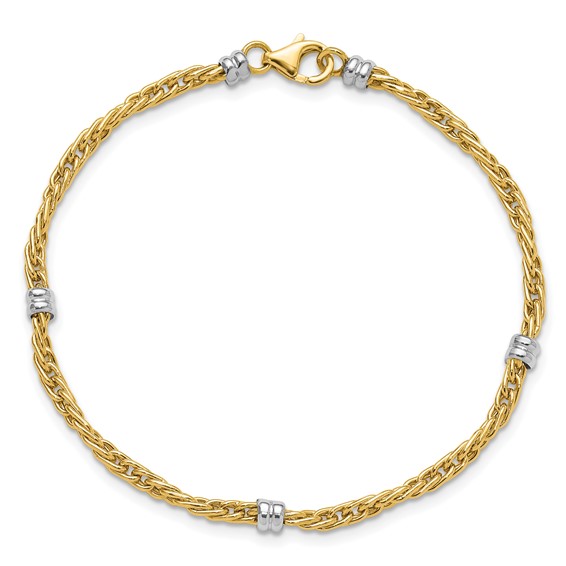 14K Two-tone Polished 3.6mm Fancy Beaded 5-Station 7.5 inch Bracelet