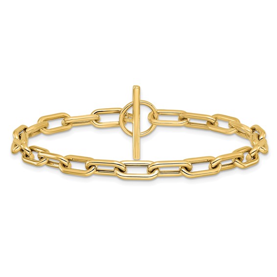 14K Polished Fancy 5mm Oval Cable Link 7.5 inch Toggle Bracelet