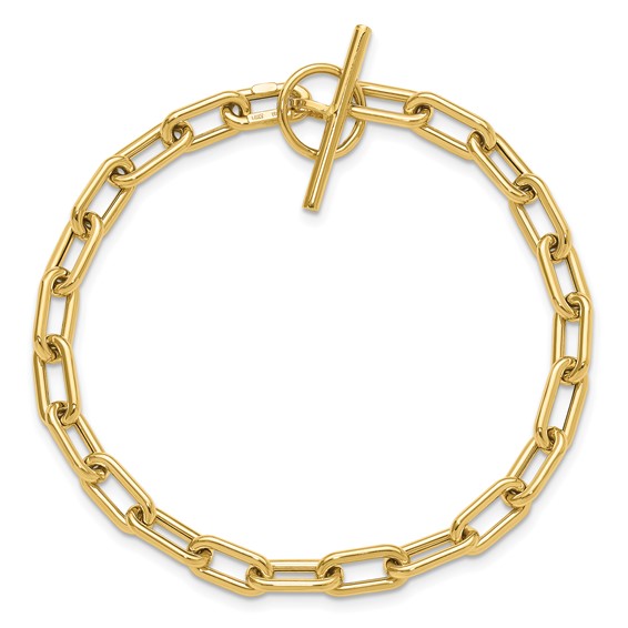 14K Polished Fancy 5mm Oval Cable Link 7.5 inch Toggle Bracelet