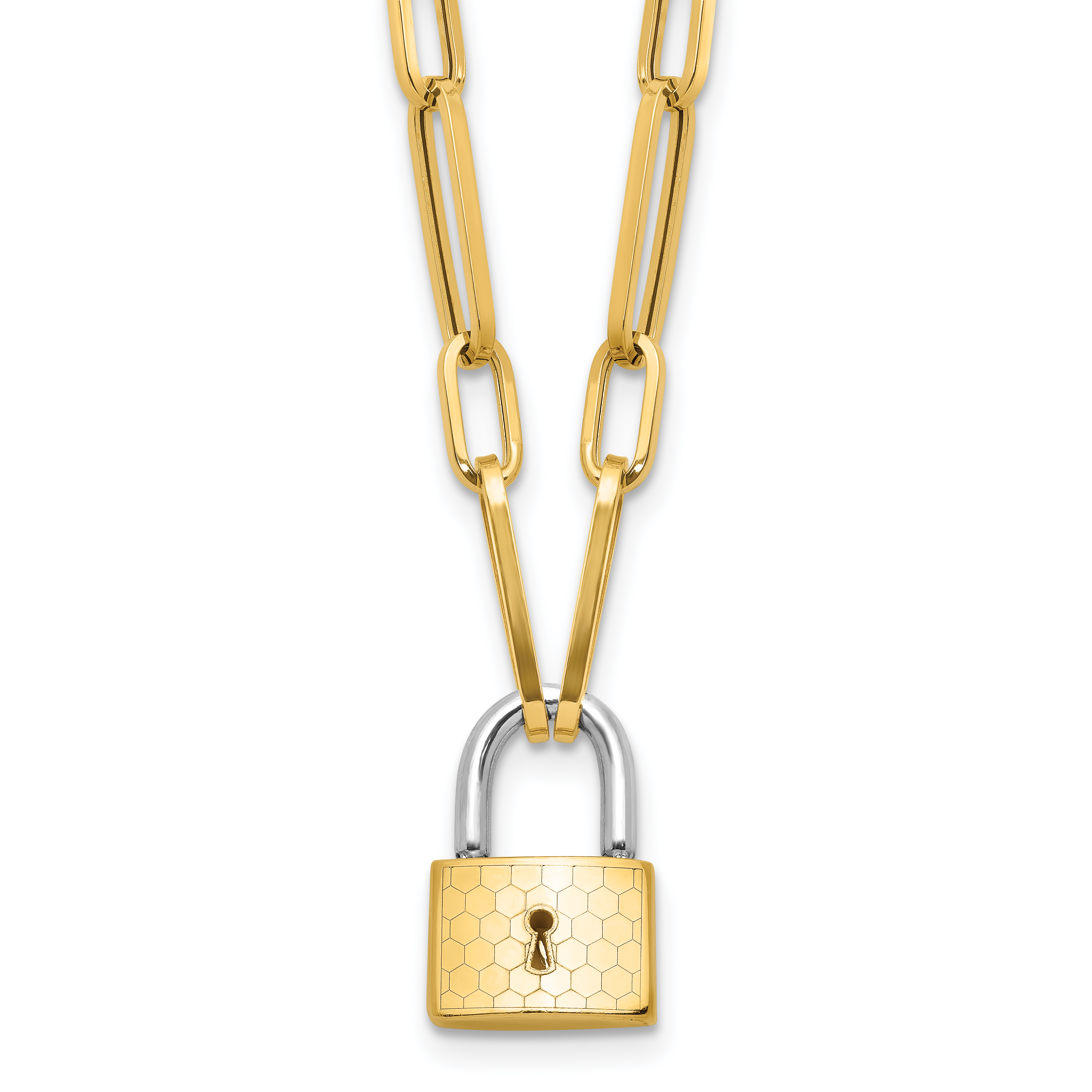14K Two-tone Fancy Link with Lock Dangle 18.25 inch Necklace (SF2972-18.25)