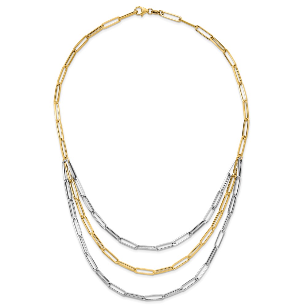 14K Two-tone Polished Fancy Paperclip Link 3-Strand Bib 18.25 inch Necklace (SF2973-18.25)