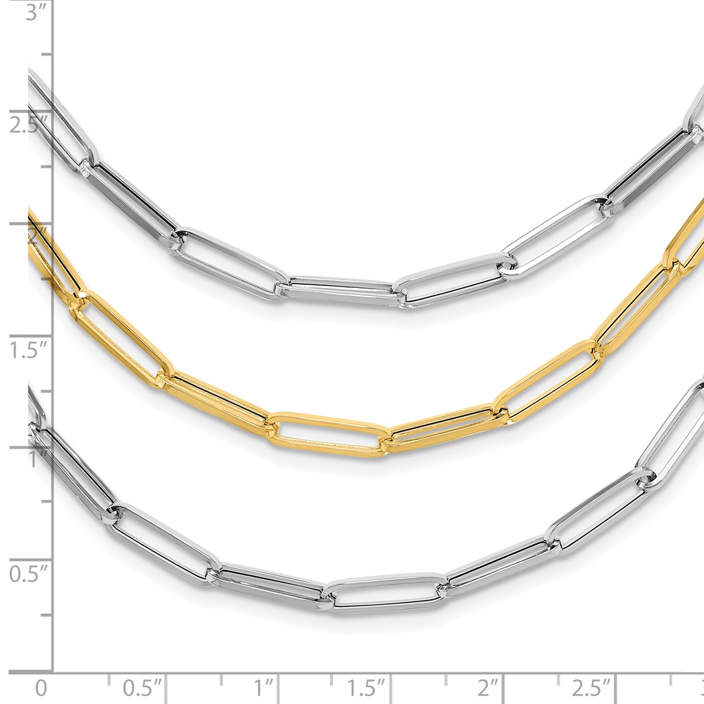 14K Two-tone Polished Fancy Paperclip Link 3-Strand Bib 18.25 inch Necklace (SF2973-18.25)