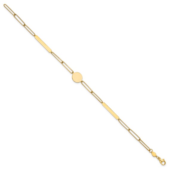 14K Polished Paperclip Link with Circle and Bars 8.25 inch Bracelet
