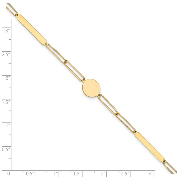 14K Polished Paperclip Link with Circle and Bars 8.25 inch Bracelet