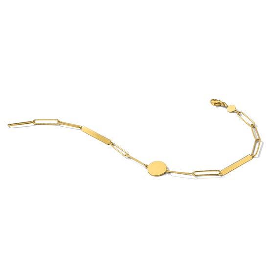 14K Polished Paperclip Link with Circle and Bars 8.25 inch Bracelet