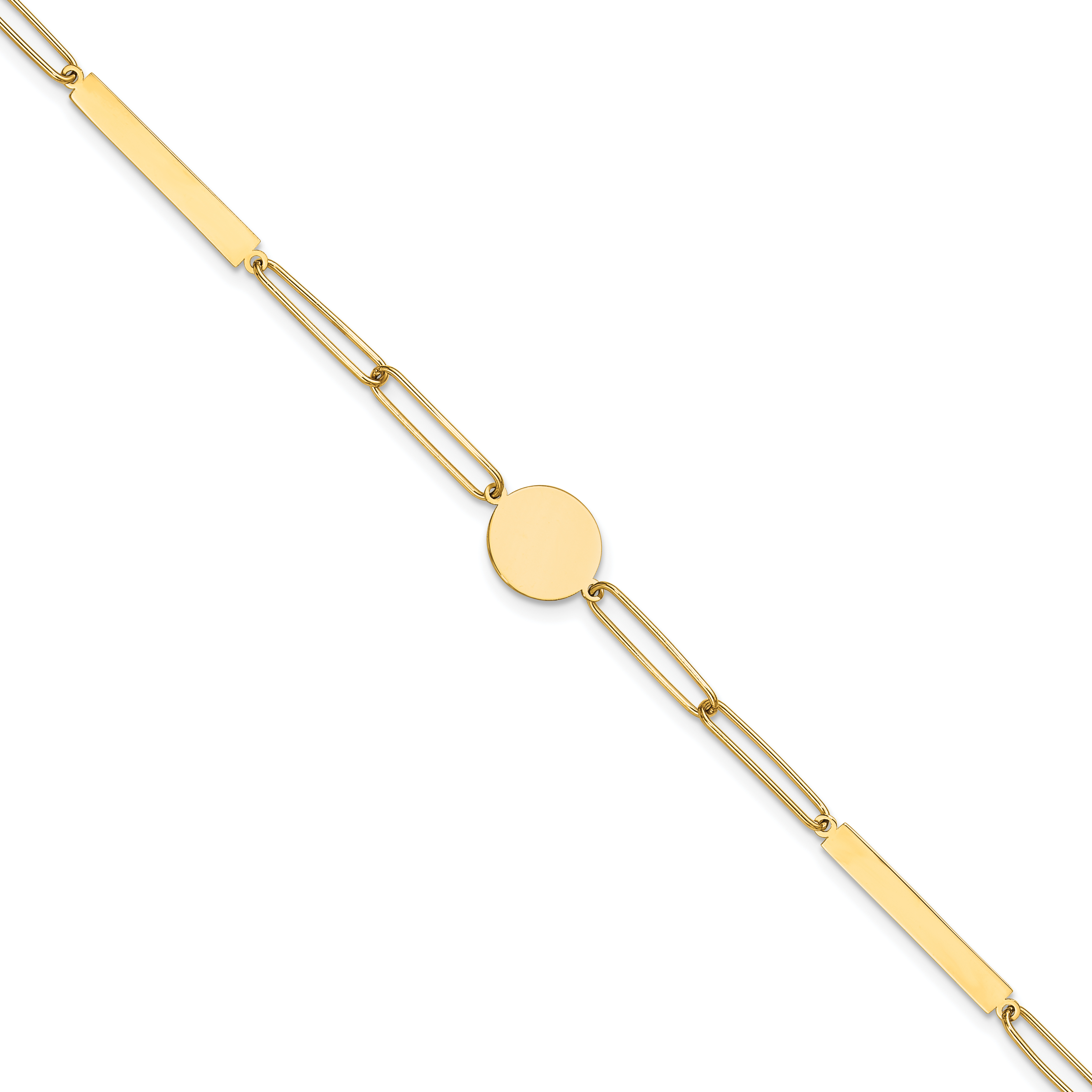 14K Polished Paperclip Link with Circle and Bars 8.25 inch Bracelet (SF2974-8.25)
