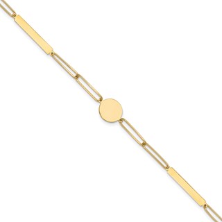 14K Polished Paperclip Link with Circle and Bars 8.25 inch Bracelet