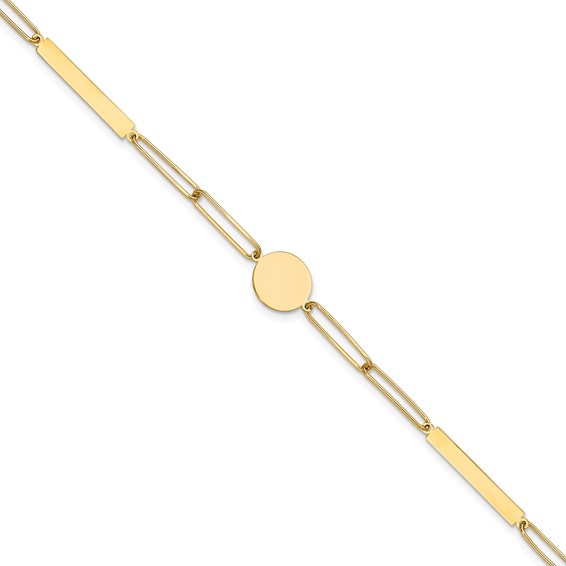 14K Polished Paperclip Link with Circle and Bars 8.25 inch Bracelet