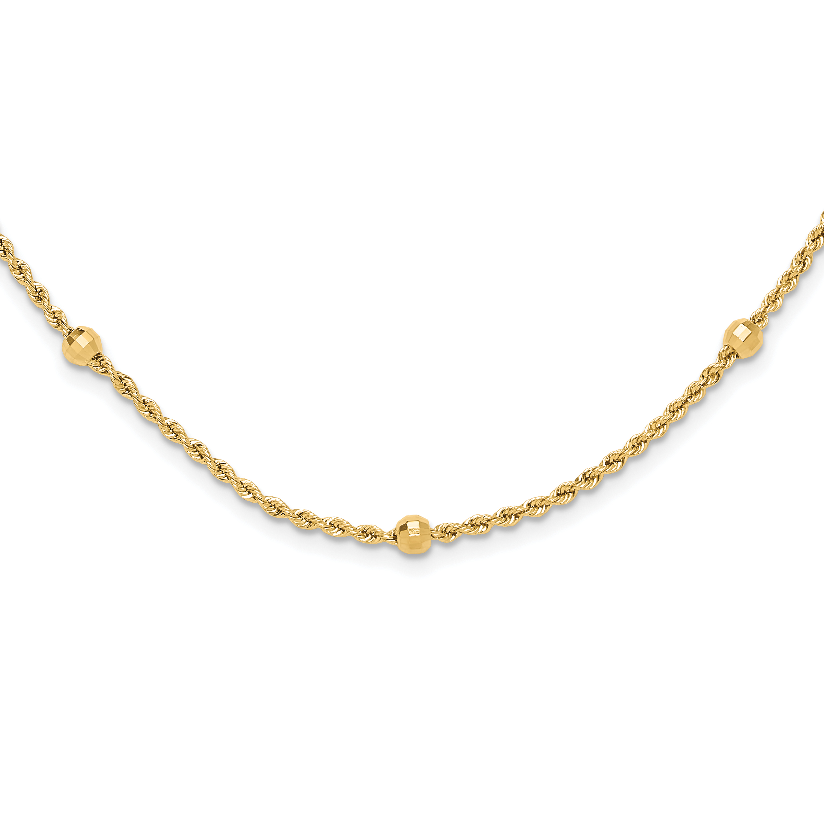 14k Mirror Beads and Diamond-cut Rope Chain 7-Station 18 inch Necklace (SF2976-18)
