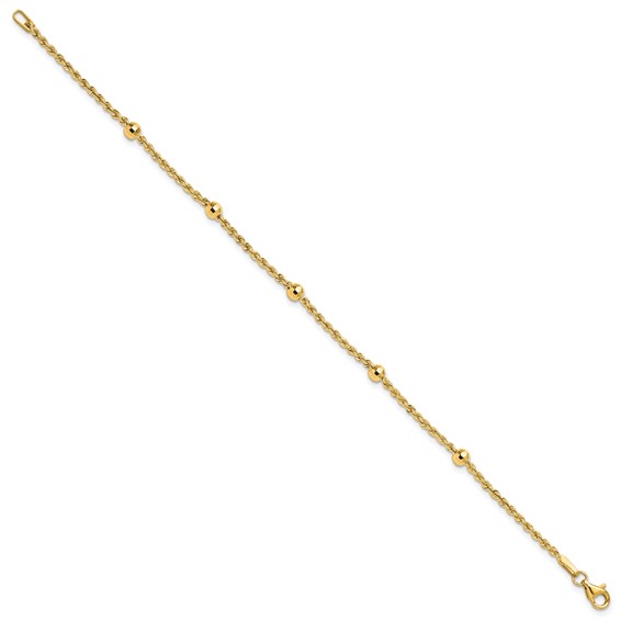 14k Mirror Beads and Diamond-cut Rope Chain 5-Station 7.5 inch Bracelet