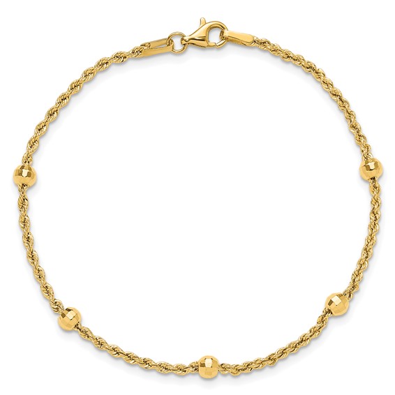 14k Mirror Beads and Diamond-cut Rope Chain 5-Station 7.5 inch Bracelet