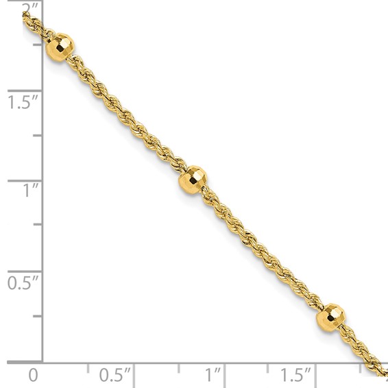 14k Mirror Beads and Diamond-cut Rope Chain 5-Station 7.5 inch Bracelet