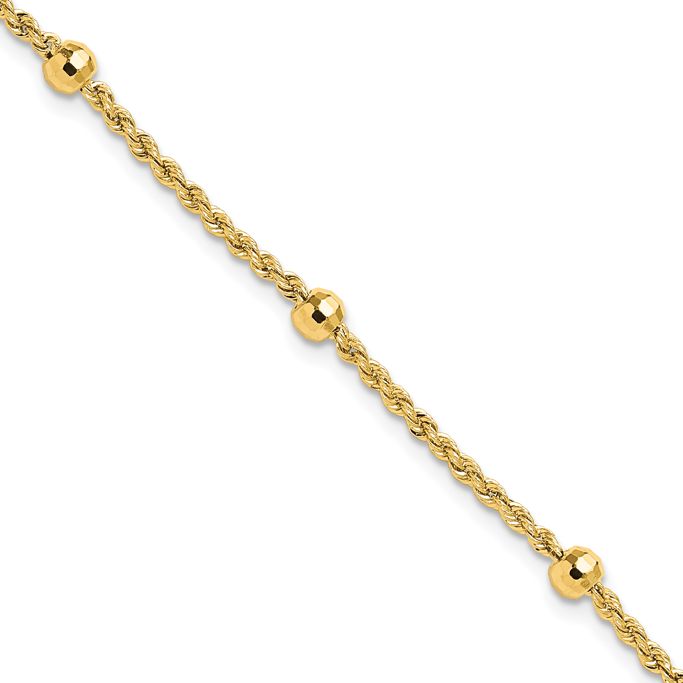 14k Mirror Beads and Diamond-cut Rope Chain 5-Station 7.5 inch Bracelet (SF2976-7.5)