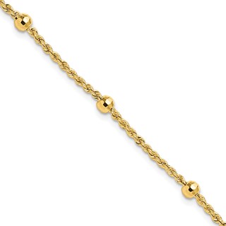 14k Mirror Beads and Diamond-cut Rope Chain 5-Station 7.5 inch Bracelet