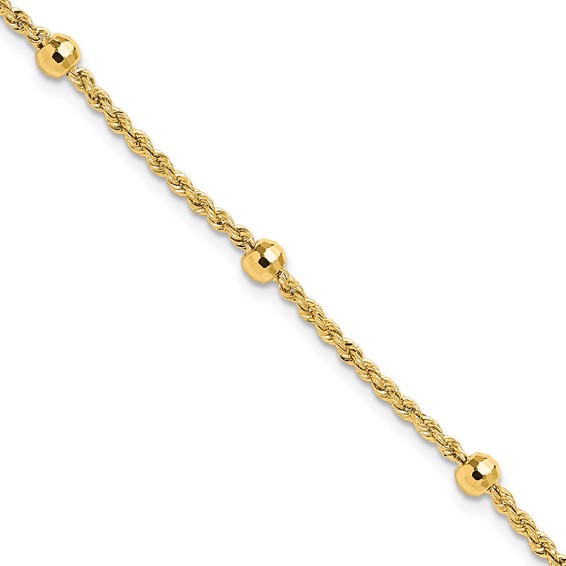 14k Mirror Beads and Diamond-cut Rope Chain 5-Station 7.5 inch Bracelet