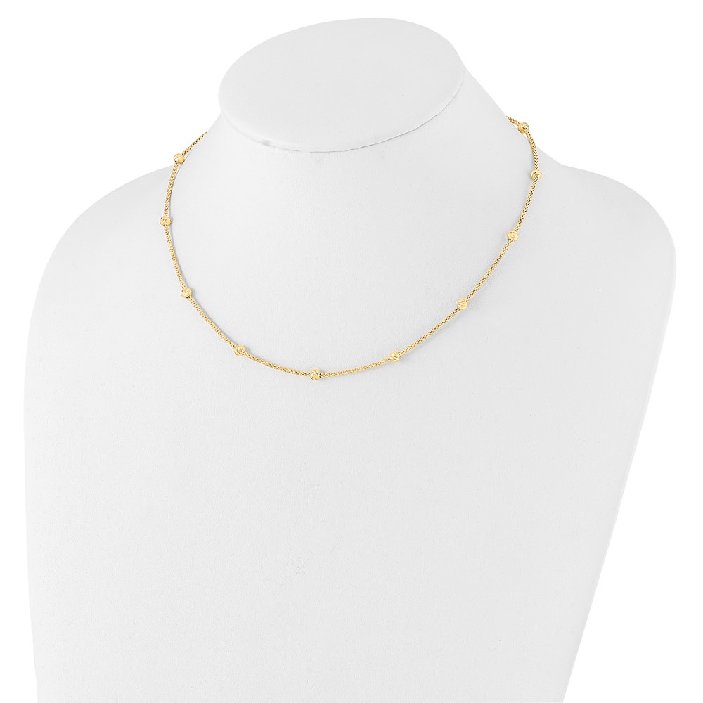 14K Polished Diamond-cut Beads and Mesh Chain 17 inch Necklace (SF2977-17)