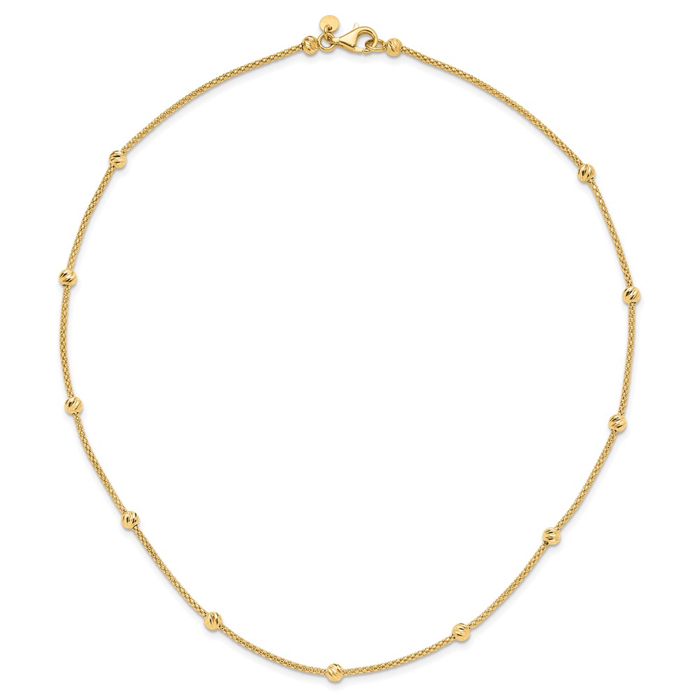 14K Polished Diamond-cut Beads and Mesh Chain 17 inch Necklace (SF2977-17)