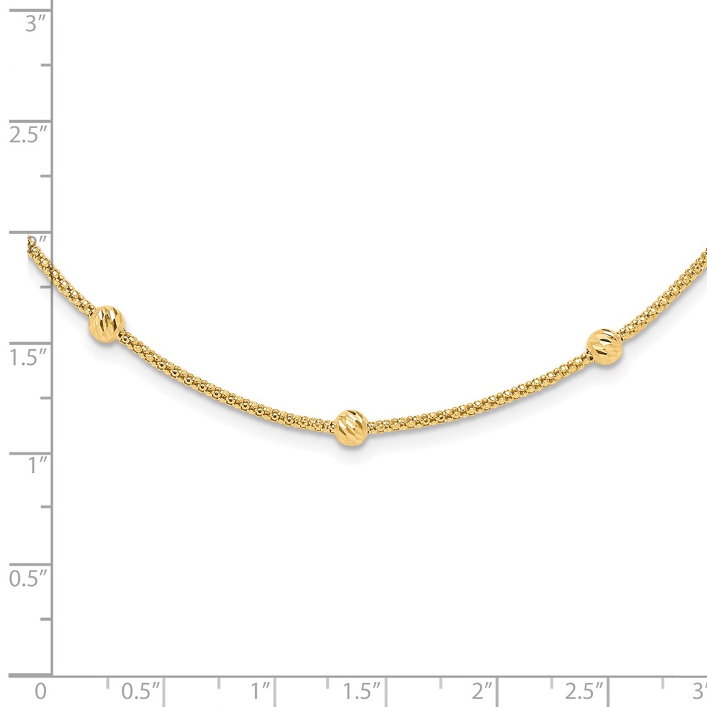 14K Polished Diamond-cut Beads and Mesh Chain 17 inch Necklace (SF2977-17)