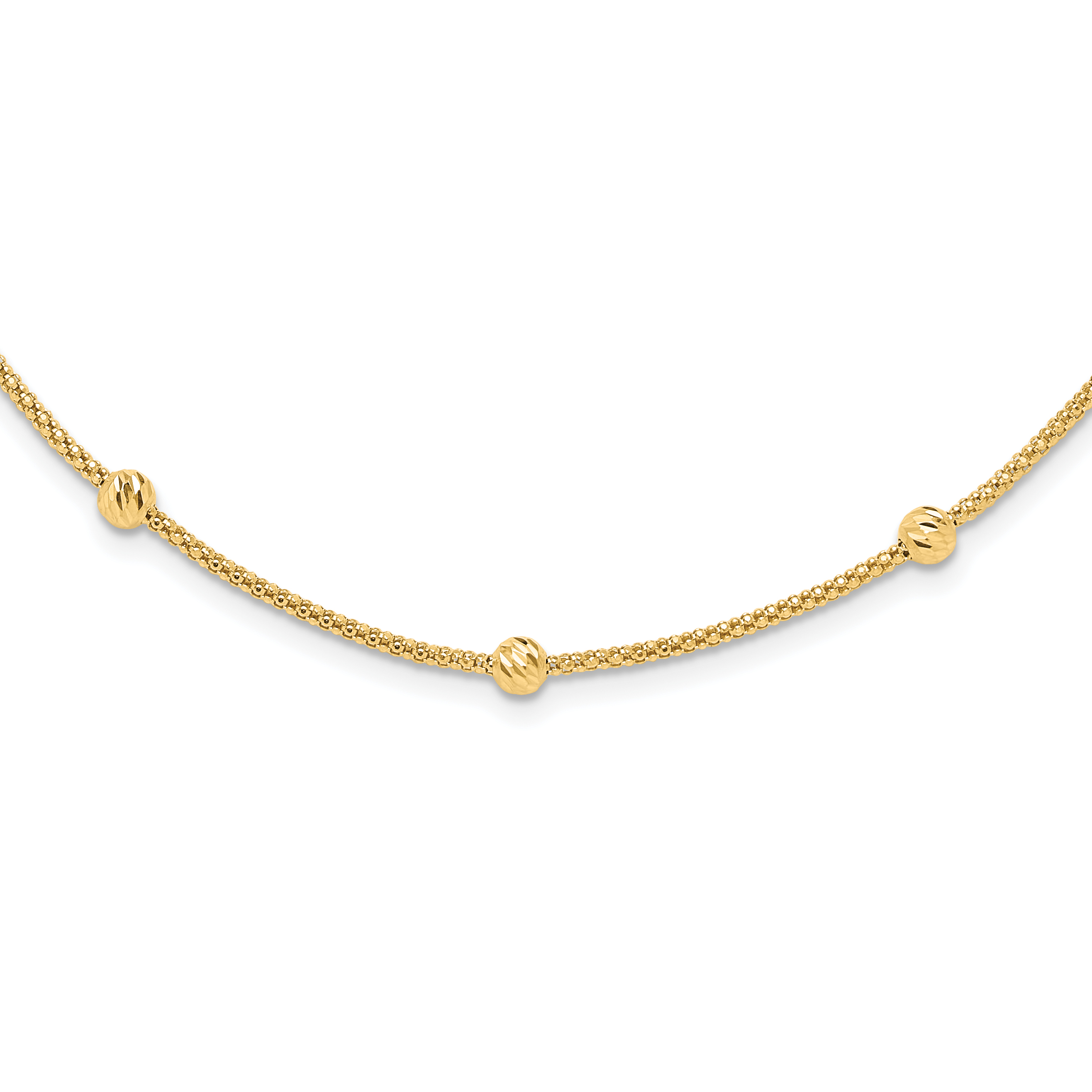 14K Polished Diamond-cut Beads and Mesh Chain 17 inch Necklace (SF2977-17)