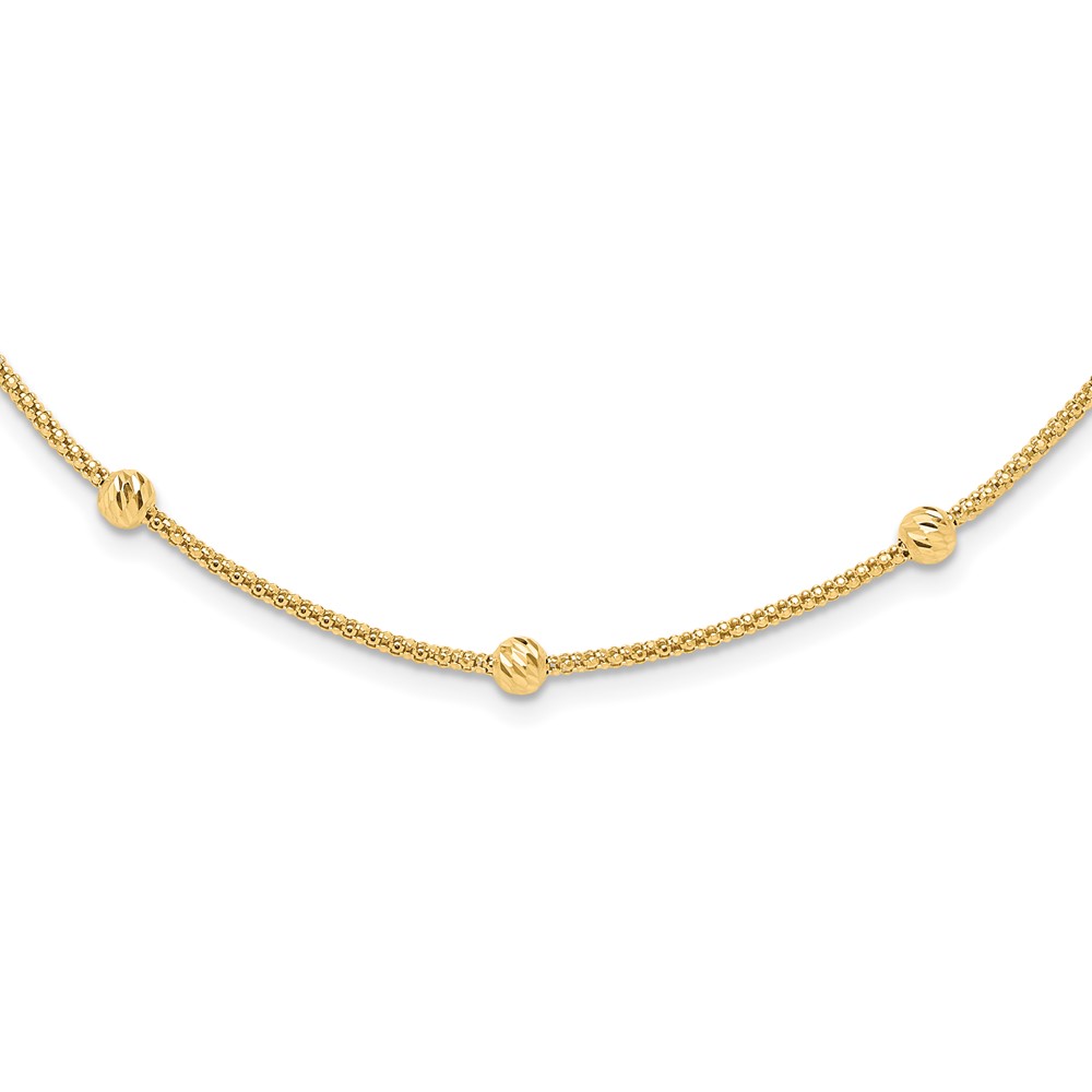 14K Polished Diamond-cut Beads and Mesh Chain 17 inch Necklace (SF2977-17)