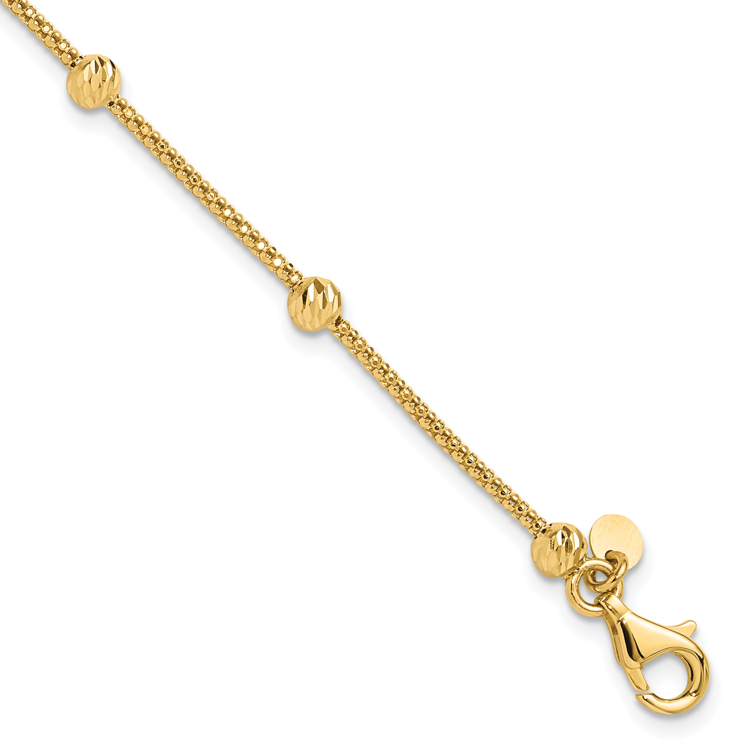 14K Polished Diamond-cut Beads and Mesh Chain 7.5 inch Bracelet (SF2977-7.5)