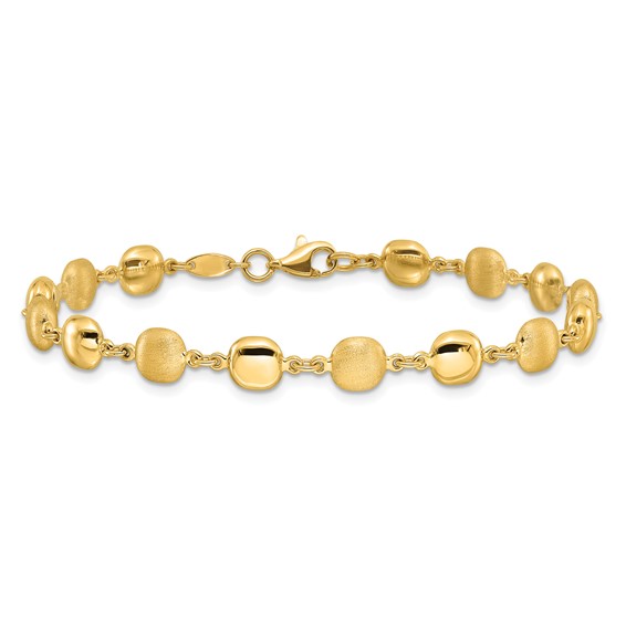 14K Polished and Satin 5.5mm Puffed Circles 7.5 inch Bracelet