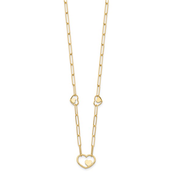 14K Paperclip Link Heart 16in w/2in ext. Necklace