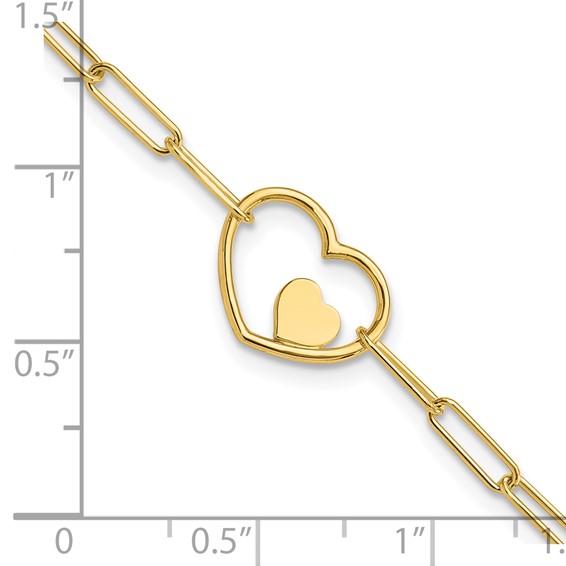14K Double Hearts and Paperclip Links 7.25in Bracelet