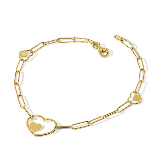 14K Double Hearts and Paperclip Links 7.25in Bracelet