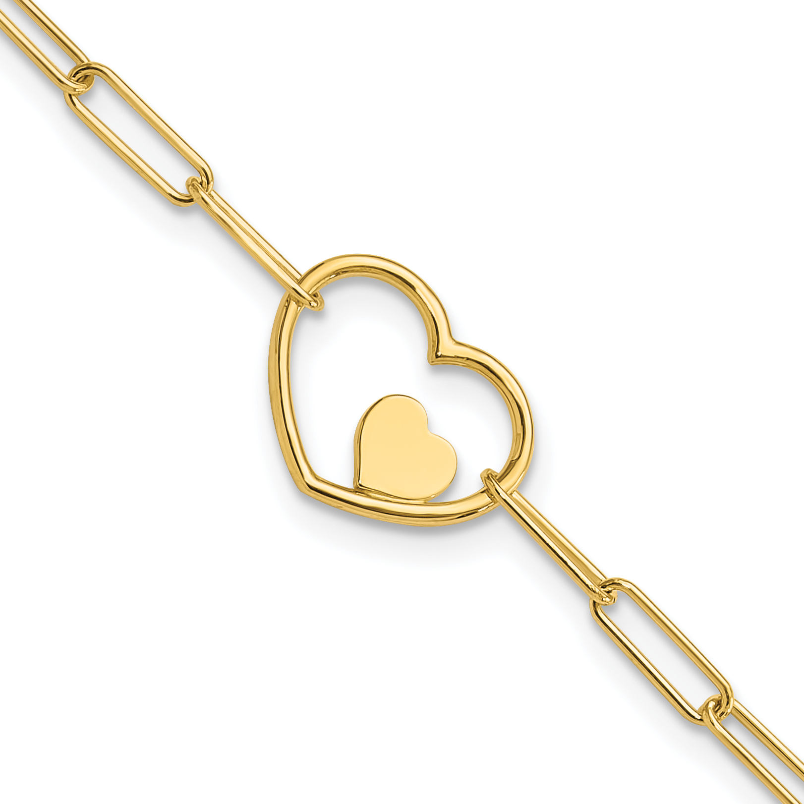 14K Double Hearts and Paperclip Links 7.25in Bracelet (SF2979-7.25)