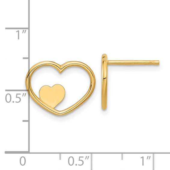 14K Open Heart with Small Heart Post Earrings