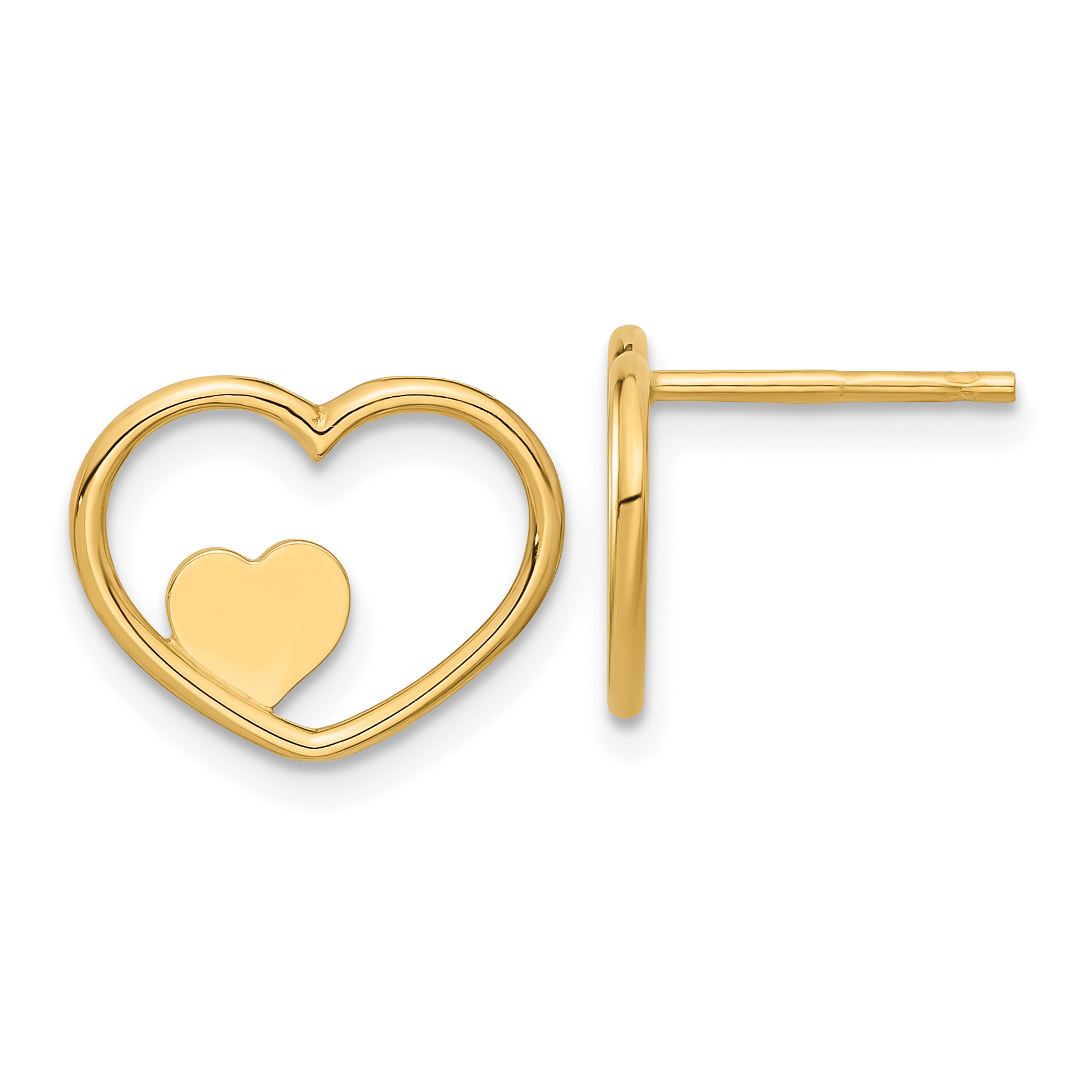 14K Open Heart with Small Heart Post Earrings (SF2979E)