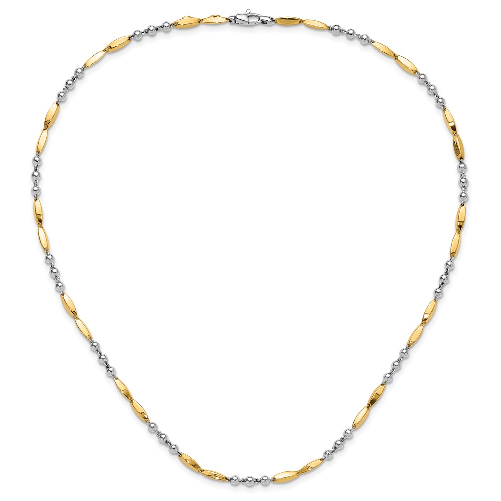 14K Two-tone Polished Beads and Oval Bars 18 inch Necklace (SF2980-18)