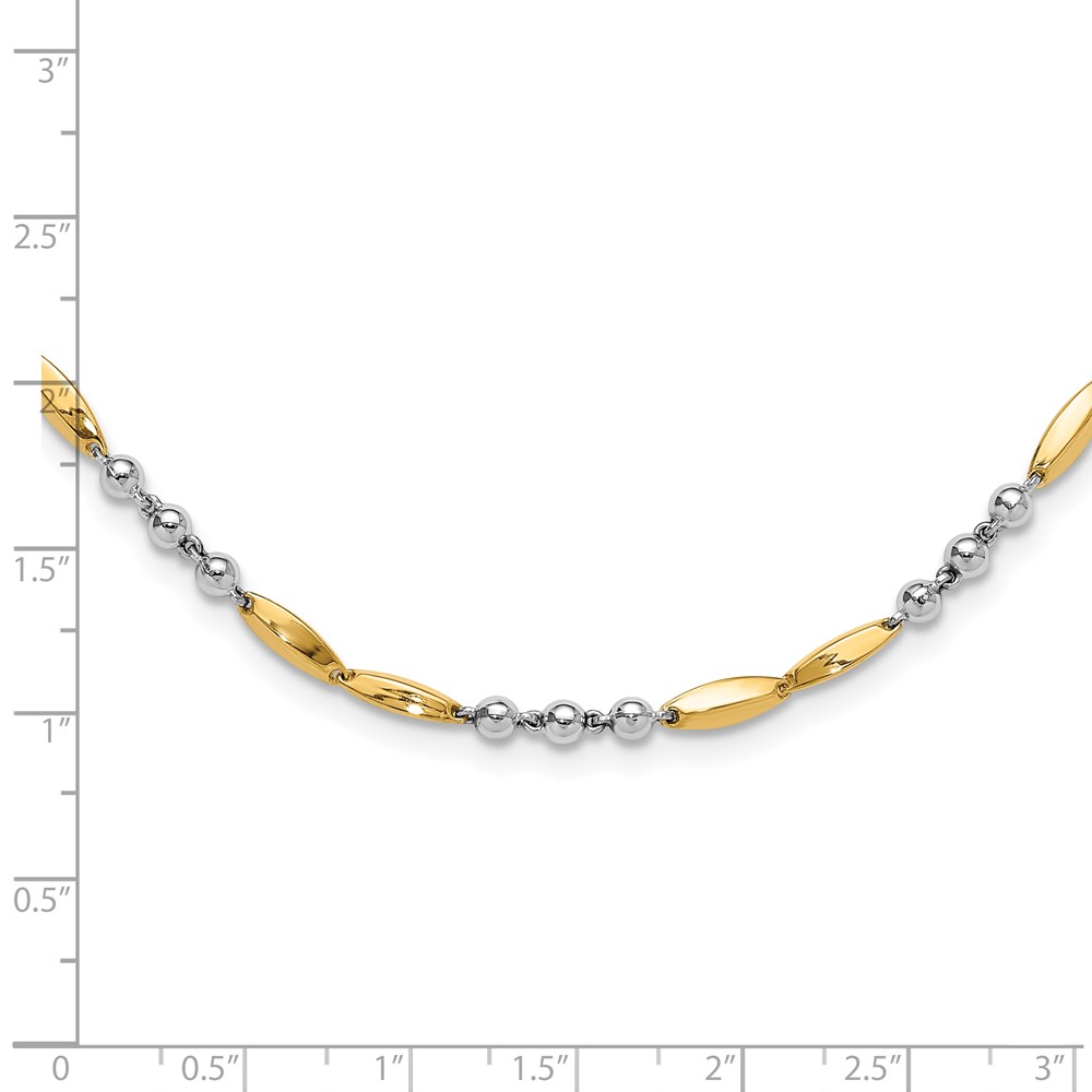 14K Two-tone Polished Beads and Oval Bars 18 inch Necklace (SF2980-18)