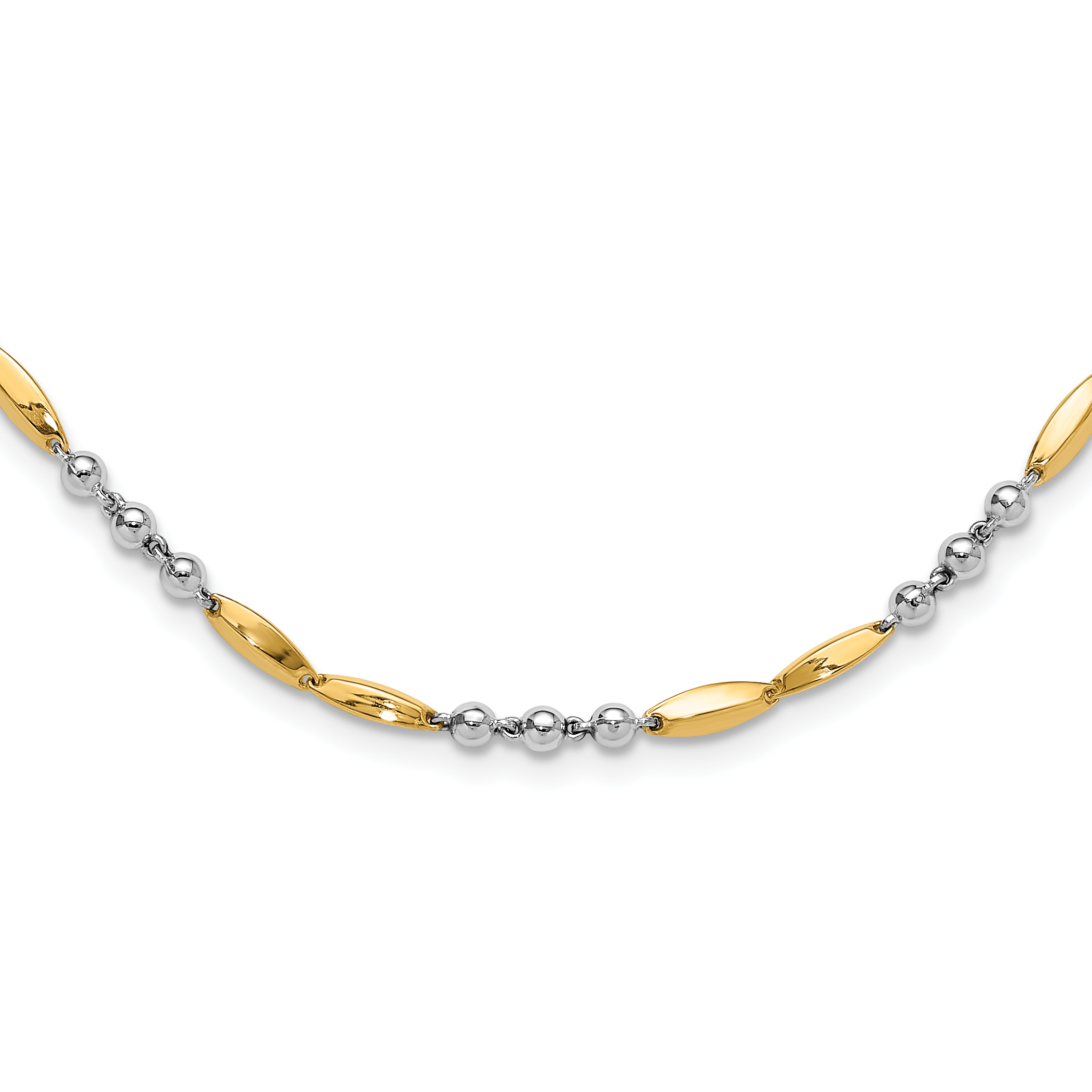 14K Two-tone Polished Beads and Oval Bars 18 inch Necklace (SF2980-18)