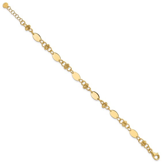 14K Polished and Diamond-cut Beaded Fancy Plus 1in ext. Bracelet