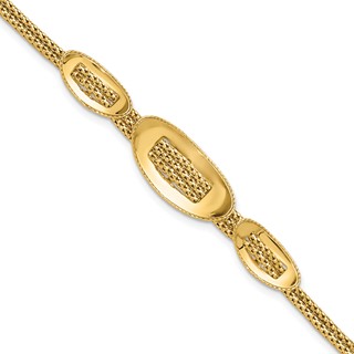 14K Polished and Textured Fancy Plus 1.5in ext. Bracelet