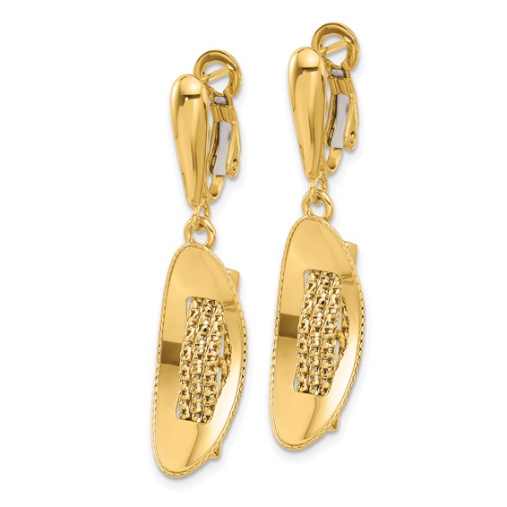14K Polished and Textured Omega Back Dangle Earrings