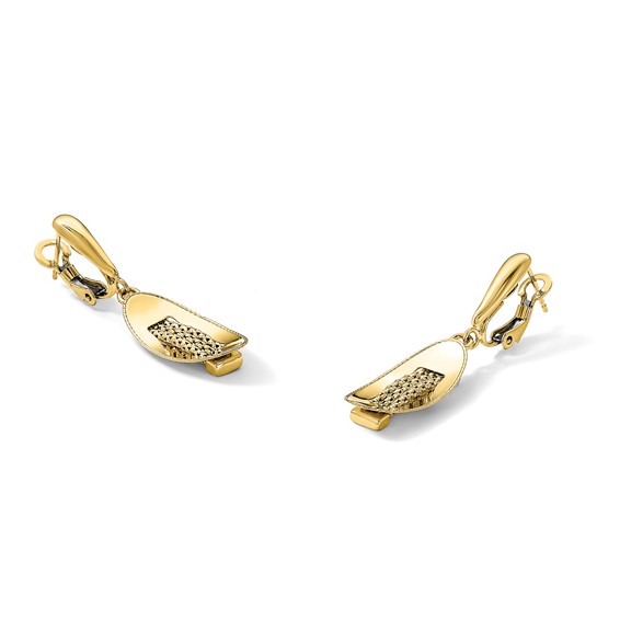 14K Polished and Textured Omega Back Dangle Earrings