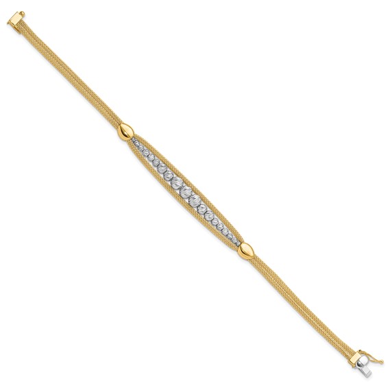 14K Two-tone Polished and Diamond-cut Beaded Fancy Bracelet