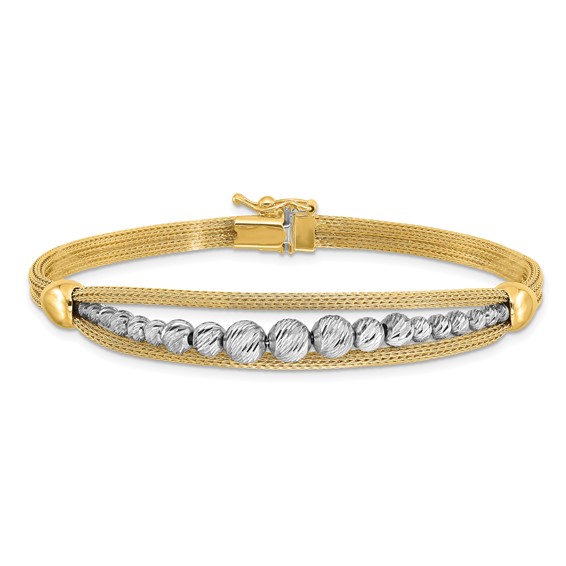 14K Two-tone Polished and Diamond-cut Beaded Fancy Bracelet