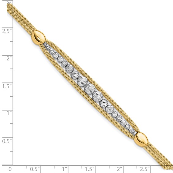 14K Two-tone Polished and Diamond-cut Beaded Fancy Bracelet