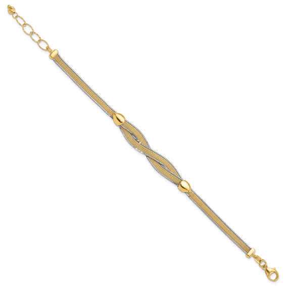 14k Two-tone 6.75in w/1in Ext. Mesh Bracelet