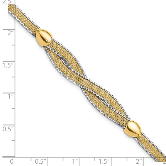 14k Two-tone 6.75in w/1in Ext. Mesh Bracelet