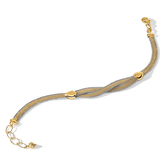 14k Two-tone 6.75in w/1in Ext. Mesh Bracelet