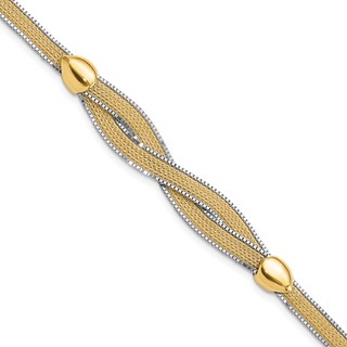 14k Two-tone 6.75in w/1in Ext. Mesh Bracelet