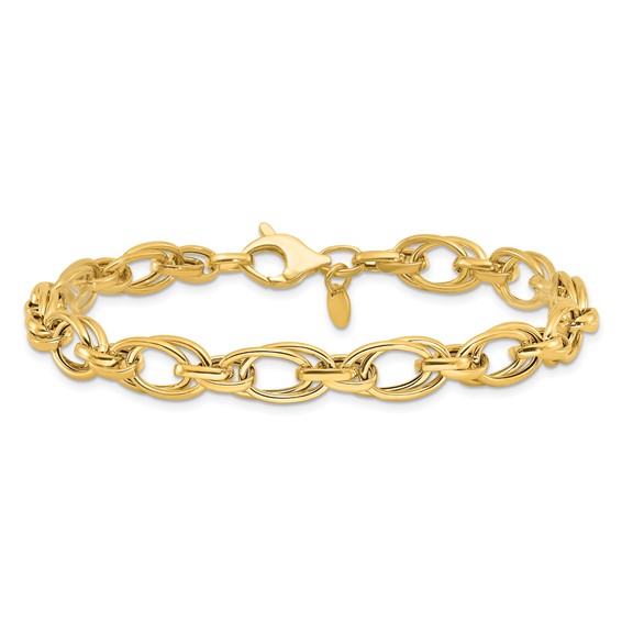 14K Polished 7.5mm Fancy Double Link 8 inch Bracelet